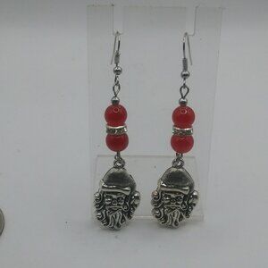 Christmas Tibetan Silver Charm Santa Claus Dangle Drop Earrings 3"